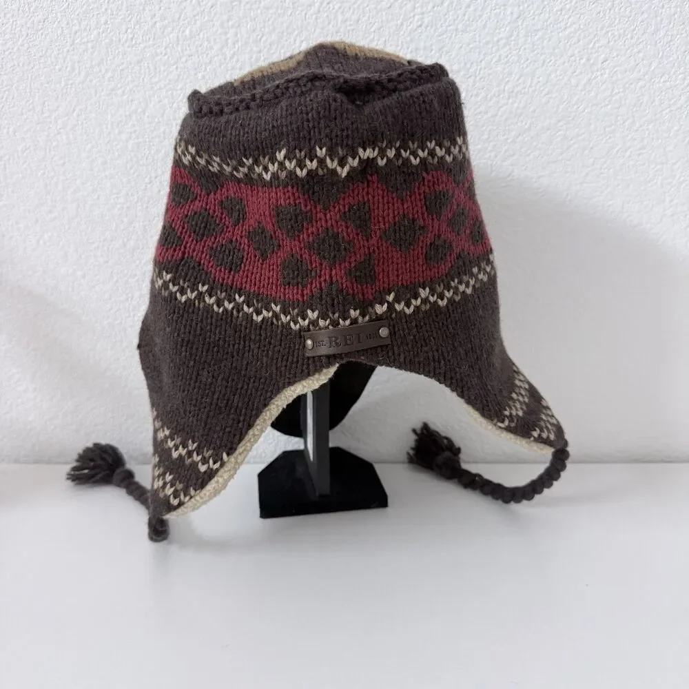 REI Wool Blend Nordic Trapper Hat Sherpa Lined Earflap Beanie Gorpcore Fair Isle